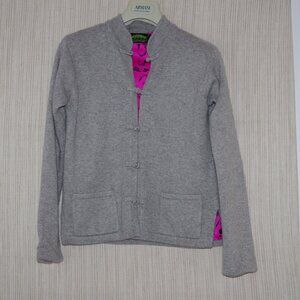 Shanghai Tang Gray Cashmere-silk Cardigan Chinoiserie Silk Lining Cardigan :A8